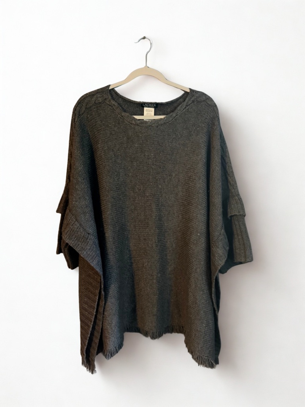 Ralph Lauren Charcoal Gray Knit Poncho Sweater